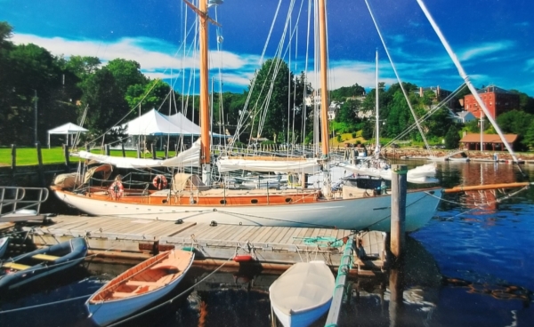 Schooner Heron at Rockport Harbor dock.